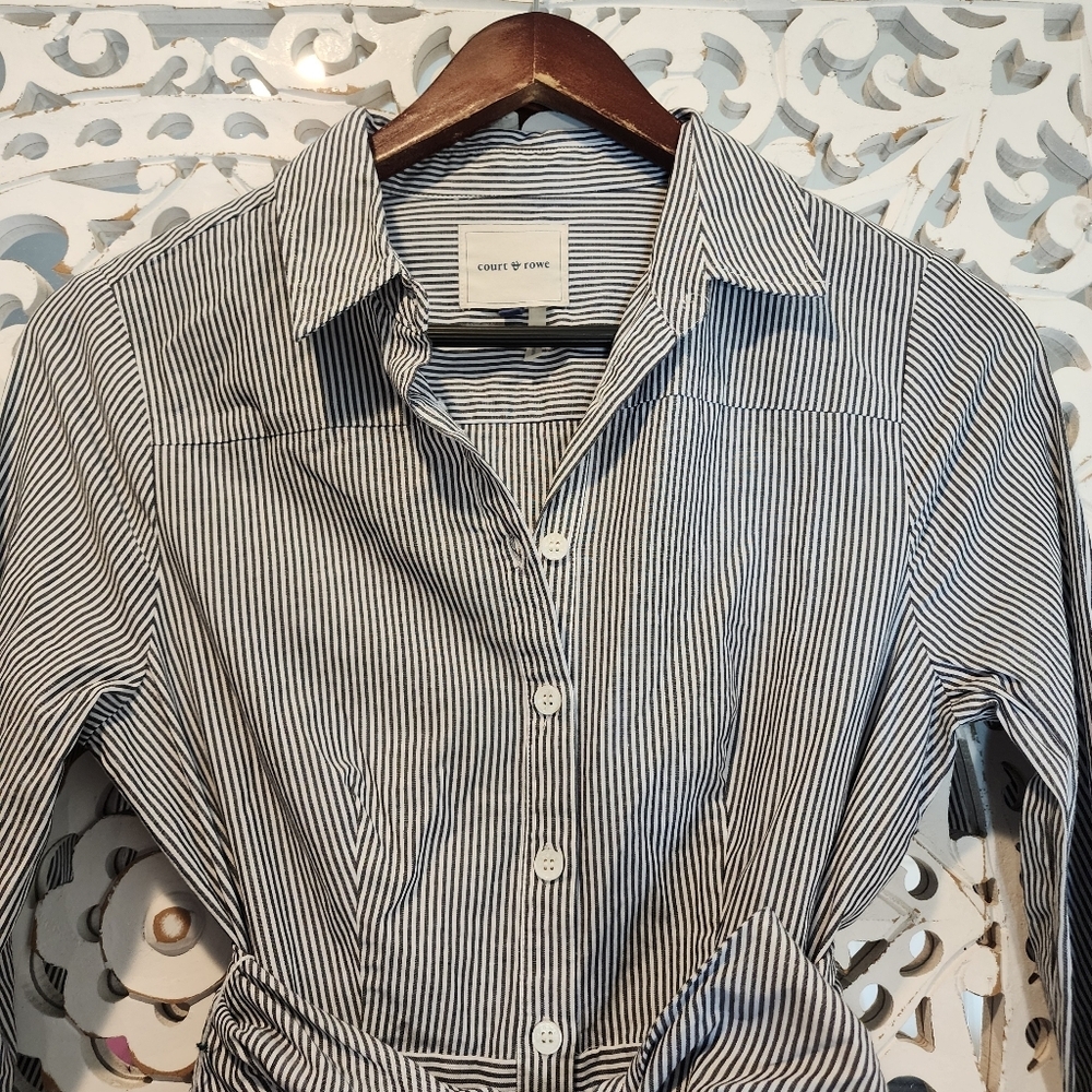 COURT & ROWE PINSTRIPES, BUTTON DOWN, TIE WAIST, & COLLAR WOMENS SIZE 2 - Picture 11 of 16